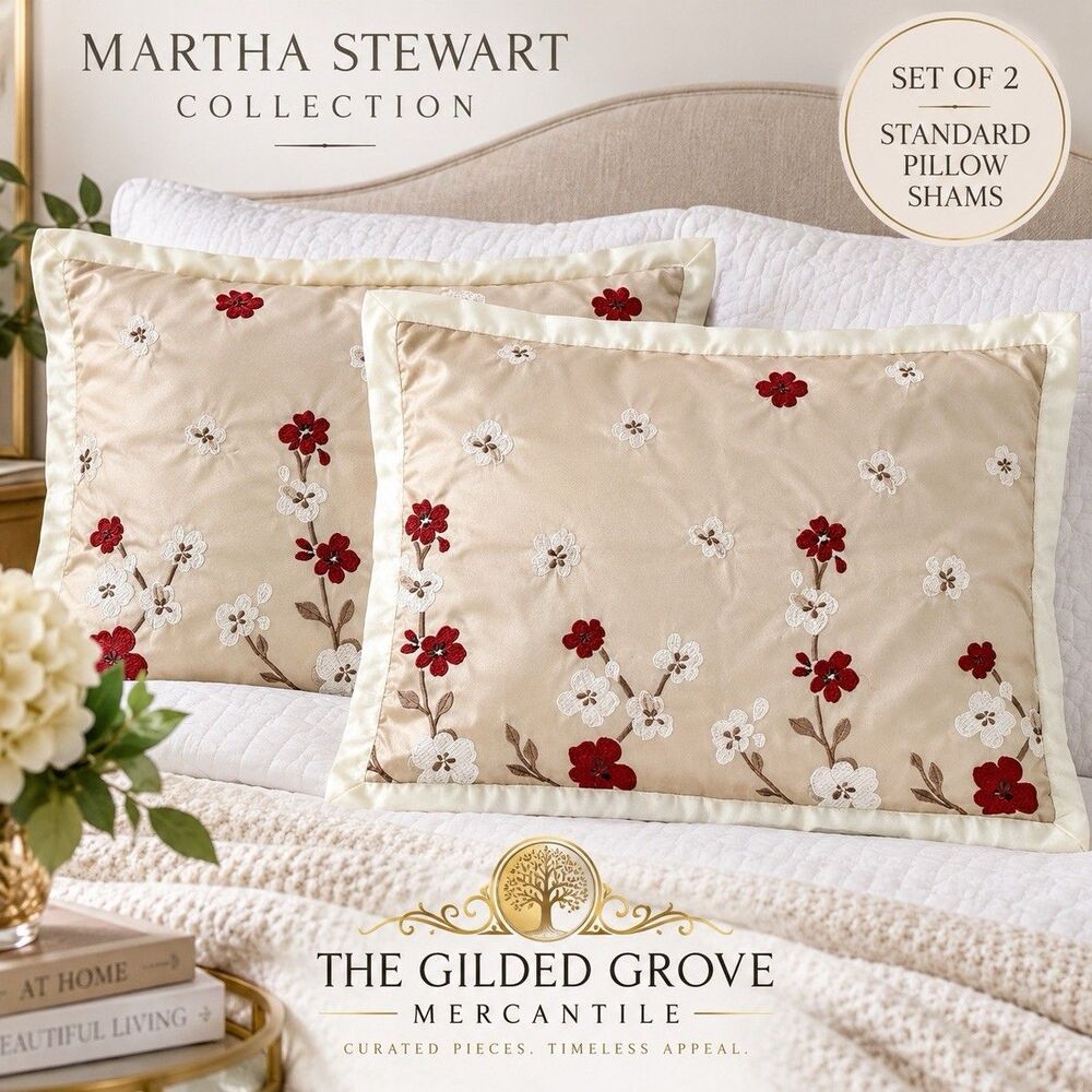 Martha Stewart Collection Standard Pillow Shams Embroidered Floral Set of 2
